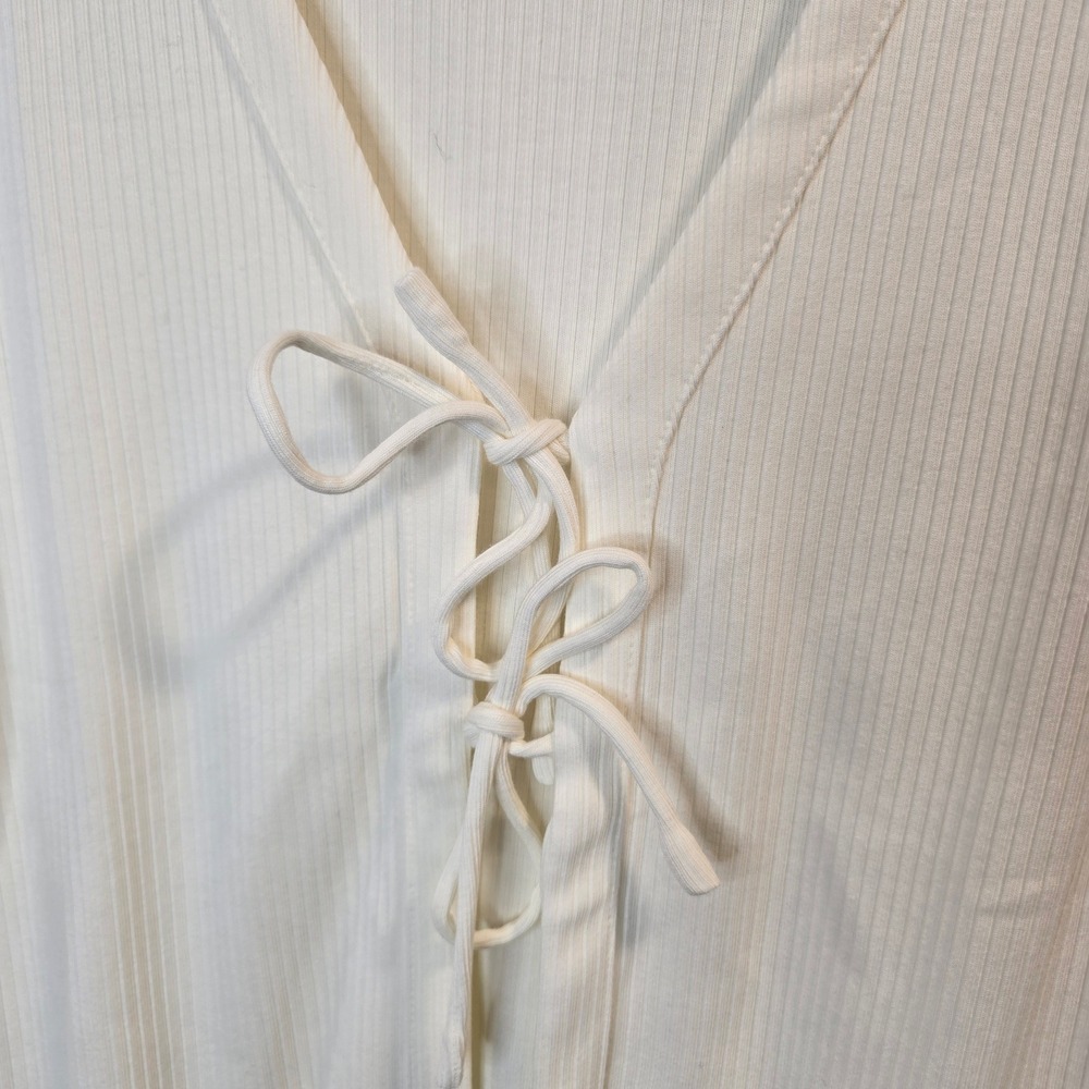Talbots Cream Ribbed Tie-Front Cardigan - Picture 4 of 8